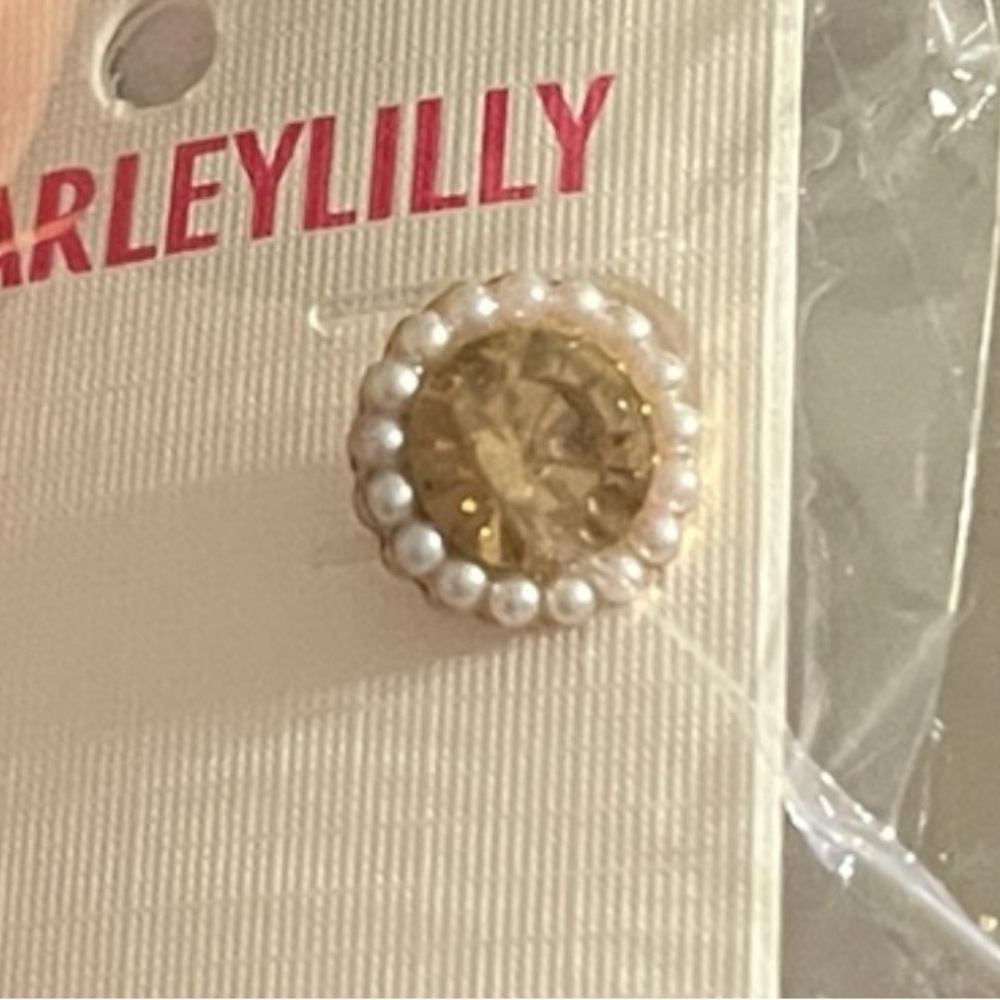 NWT Marley Lilly Earrings Gold Yellow Gem Stone and Pearls - Picture 2 of 7